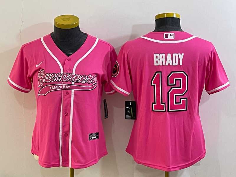 Womens Tampa Bay Buccaneers #12 Tom Brady Pink With Patch Cool Base Stitched Baseball Jersey->women nfl jersey->Women Jersey